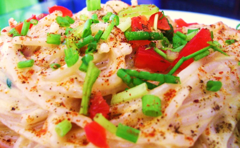 Pasta blanca con&nbsp;camarones