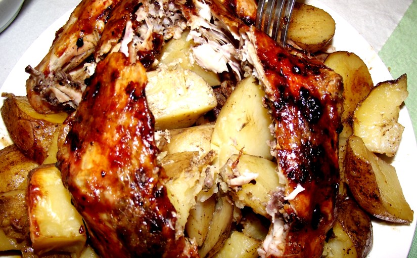 Pollo al horno relleno de papas&nbsp;gratinadas